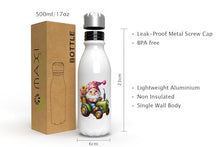 Load image into Gallery viewer, MAXIKIWI - Single Wall Water Drinking Bottle with Screw Cap, Non Insulated Lightweight Aluminium, BPA Free, Leak-Proof - Garden Gnome - 500ml