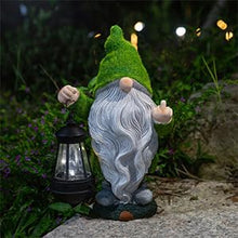 Load image into Gallery viewer, ANYUETE,Flocked Garden Outdoor Gnome Statues Decor with Solar Lights ,Large Funny Gnome Garden Figurines for Outside Patio Yard Lawn House Farmhouse Sculptures Decorations Gifts