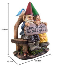 Load image into Gallery viewer, MOSKILA Sitting Gnome Couple Garden Statue 11.5 Inch Multicolored Resin Rustic Gnome Statue