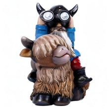 Load image into Gallery viewer, Joint Honglin Garden Gnome Statues Resin Gnome Sitting on Highland Cow Solar Lights Outdoor Telescope Gnome Gifts for Yard, Patio Decor Gift(Cow Gnome)
