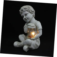 Load image into Gallery viewer, Toyvian Solar Sculpture Outdoor Resin Garden Statue with Decorative Lighting for Lawn Patio and Brings Joyful Childhood Memories to Your Home