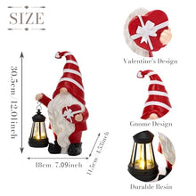 Load image into Gallery viewer, TERESA'S COLLECTIONS Resin Garden Gnome Holding Gift & Lantern with Solar Lights, Valentine's Day Decor, Red, 12"