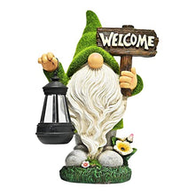 Load image into Gallery viewer, Funny Garden Gnome with Solar Lantern,Welcome Sign Solar Garden Ornaments Garden Gnome Figurine Gifts for Patio Lawn,Garden Sculptures Statues