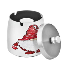 Load image into Gallery viewer, Christmas Gnome Happy New Year Cigarette Butt Collector, Stainless Steel Ashtray with Lid, Outdoor Ashtray Smell Proof