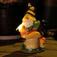 Load image into Gallery viewer, Garden Gnome with Mushroom, Lying on Mushroom Resin Lawn Gnome, Gnome Solar Lights Outdoor Garden, Holding Honey Jar Sculpture, Weatherproof Garden Figurine Outdoor for Garden Yard Lawn Patio