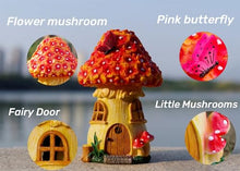 Load image into Gallery viewer, MeritMode Fairy Garden House Mushroom with Solar LED Light - Resin Fairy Garden Accessories, Waterproof Outdoor Light Statue Tiny House, Perfect for Lawn, Balcony, Yard Decor, 7" H