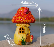 Load image into Gallery viewer, MeritMode Fairy Garden House Mushroom with Solar LED Light - Resin Fairy Garden Accessories, Waterproof Outdoor Light Statue Tiny House, Perfect for Lawn, Balcony, Yard Decor, 7" H
