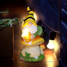 Load image into Gallery viewer, Garden Gnome with Mushroom, Lying on Mushroom Resin Lawn Gnome, Gnome Solar Lights Outdoor Garden, Holding Honey Jar Sculpture, Weatherproof Garden Figurine Outdoor for Garden Yard Lawn Patio