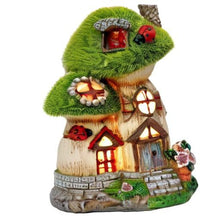 Load image into Gallery viewer, TERESA'S COLLECTIONS Mushroom Garden Statues with Outdoor Solar Light for Garden Decor, Green Flocked Decorations Resin Fairy House Accessories, Outdoor Decor Yard Gifts for Mom Women