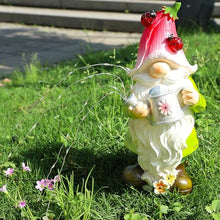 Load image into Gallery viewer, Joliyoou Solar Garden Statue Outdoor Decor, 10.2" H Resin Gnome with Watering Can & Solar Fairy Lights, Waterproof Standing Gnome Figurine for Lawn Yard Pathway Patio Front Door Decoration