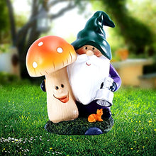 Load image into Gallery viewer, Wdbild Garden Statue Outdoor Gnomes Holding Mushroom Figurine Built-in Solar Light Sculpture Decor For Patio Yard Art Ornament Garden Statue Funny Resin