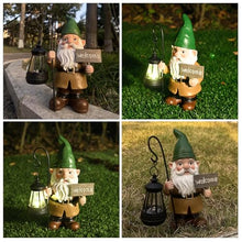 Load image into Gallery viewer, Gnome Garden Statue Outdoor Decor - Solar Gnomes Welcome Sign Figurines with Lantern Light, Yard Decorations, Resin Fairy Statues for Patio/Lawn Ornaments, Housewarming/Birthday/Women/Mom Gnome Gifts