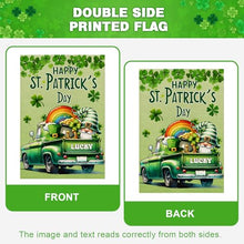 Load image into Gallery viewer, OPULANE Happy St Patricks Day House Flag 28x40 Inch Double Sided Lucky Clovers Shamrocks Gnome Rainbow Truck Outside Large Holiday Flag for Yard Outdoor Decoration