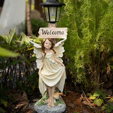 Load image into Gallery viewer, Garden Fairy Solar Light Welcome Sign, 22" in Height, Decorative Outdoor Statue with Auto Light-Up Feature