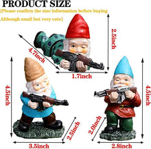Load image into Gallery viewer, GAZETSZ Garden Gnomes, 4.5inch Gnome Statues, Military Gnome with Gun, Funny Army Gnomes Decorations for Yard, Indoor Outdoor Halloween Christmas Thanksgiving Gifts (Red+Yellow+Blue)