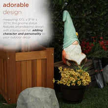 Load image into Gallery viewer, Alpine Corporation MCC844 Indoor/Outdoor Gnome Reading a Book Garden Statue, Charming Gnome Statue with Hat, 20" H, Turquoise