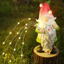 Load image into Gallery viewer, Joliyoou Solar Garden Statue Outdoor Decor, 10.2" H Resin Gnome with Watering Can & Solar Fairy Lights, Waterproof Standing Gnome Figurine for Lawn Yard Pathway Patio Front Door Decoration