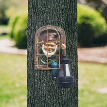 Load image into Gallery viewer, Hbbgdiy Solar Fairy Garden Gnomes Whimsical Elf Tree Face Figurines with Solar Lights for Fence Patio Yard Wall Decor, Outdoor Garden Accessories Housewarming Gift