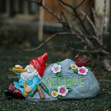 Load image into Gallery viewer, Elegondrar Funny Garden Gnomes Statue with Welcome, Solar Outdoor Gnomes Decorations for Yard, Patio, Lawn, Fathers Day Birthday Housewaming Gifts for Dad, Men, Husband, Grandpa, 11.8 Inch, Resin