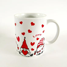 Load image into Gallery viewer, Gnome and Red Hearts Mug Love Heart Gonk Cup Gift for Her