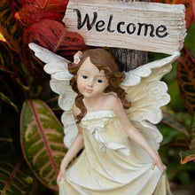 Load image into Gallery viewer, Garden Fairy Solar Light Welcome Sign, 22" in Height, Decorative Outdoor Statue with Auto Light-Up Feature
