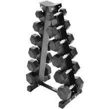 Load image into Gallery viewer, Equipped Gym - Weights Dumbbells Set With A Shaped 6 Tier Rack Stand. 2.5kg-15kg Pairs Cast Iron Gym Weights. Gym Equipment For Home And Commercial Use For Both Men And Women