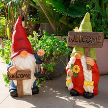 Load image into Gallery viewer, WONDHOME 22" Solar Large Gnome Lady Garden Statue Big Female Gnome with Welcome Sign Outdoor Decor with LED Lights Home Porch Yard Patio Lawn Ornament Christmas Housewarming Gardening Gift