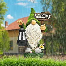 Load image into Gallery viewer, Funny Garden Gnome with Solar Lantern,Welcome Sign Solar Garden Ornaments Garden Gnome Figurine Gifts for Patio Lawn,Garden Sculptures Statues