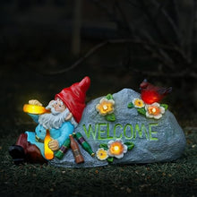 Load image into Gallery viewer, Elegondrar Funny Garden Gnomes Statue with Welcome, Solar Outdoor Gnomes Decorations for Yard, Patio, Lawn, Fathers Day Birthday Housewaming Gifts for Dad, Men, Husband, Grandpa, 11.8 Inch, Resin