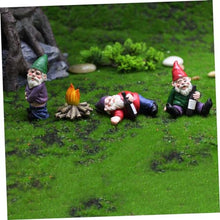 Load image into Gallery viewer, CAXUSD 4pcs Miniature Dwarf Resin Ornaments for Outdoor Garden Decoration Includes Sitting Lying down Gnomes Bonfire for Home Holidays