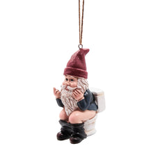 Load image into Gallery viewer, Naughty Gnome on a Toilet Christmas Ornament, Holiday Decoration, Funny White Elephant Gift, Unique Festive Gnome Decor, 3.25 Inches