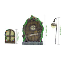 Load image into Gallery viewer, Set of 4 Fairy Door and Window for Tree, Mini Fairy Garden Glowing in the Dark with Lantern - Creative Garden Miniatures Tree Hugger Garden Sculptures Yard Art for Outdoor Trees Door