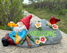Load image into Gallery viewer, Elegondrar Funny Garden Gnomes Statue with Welcome, Solar Outdoor Gnomes Decorations for Yard, Patio, Lawn, Fathers Day Birthday Housewaming Gifts for Dad, Men, Husband, Grandpa, 11.8 Inch, Resin
