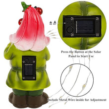 Load image into Gallery viewer, Joliyoou Solar Garden Statue Outdoor Decor, 10.2" H Resin Gnome with Watering Can & Solar Fairy Lights, Waterproof Standing Gnome Figurine for Lawn Yard Pathway Patio Front Door Decoration