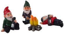 Load image into Gallery viewer, Exciting Secret Fairy Drunk Gnomes Set With Camp Fire - (4-Piece Set) - Whimsical & Unique Garden Décor - Perfect for Outdoor Parties & Gift for Garden Lovers