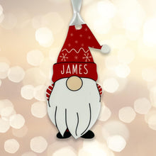 Load image into Gallery viewer, Personalised Christmas Acrylic Gonk Gnome Elf Tree Bauble - Red - Add any name! (Decoration Only)