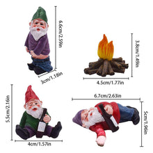 Load image into Gallery viewer, REOVE 4pcs Gnomes Statue Miniature Garden Decoration Ornament Fairy Garden Accessories Collectible Outdoor Micro Landscape Decoration Set Gnome-Drunk Gnome Kit for Gift House Yard Lawn Patio