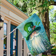 Load image into Gallery viewer, Morigins Welcome St Patricks Day Garden Flag Double Sided Gnome with Green Shamrock Hat Lucky Clover Holiday Yard Outdoor Flag House Flag 28×40 inch