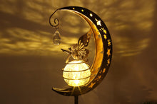 Load image into Gallery viewer, BomKra Solar Garden Ornaments Outdoor Fairy Solar Light Moon Star Crackle Glass Ball Stake Metal Lights Decorative Waterproof Warm White LED for Garden Pathway Lawn Patio Grave (A)