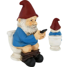 Load image into Gallery viewer, Hbbgdiy Funny Gnome Figurines Sitting on Toilet & Watching Phone, Weather-Resistant Resin Garden Statue for Outdoor Yard, Patio, Lawn & Gnome Decor