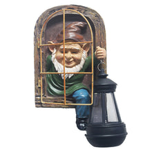 Load image into Gallery viewer, Hbbgdiy Solar-Powered Whimsical Fairy Garden Gnomes Set, Elf-Out-the-Door Tree Face Figurines with Solar Lights for Patio, Fence & Housewarming Gifts