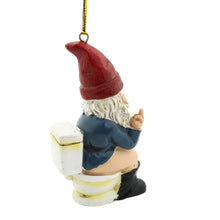 Load image into Gallery viewer, Funny Gnome Christmas Ornament, Inappropriate Hanging Decor for Tree, White Elephant Gift for Adults, 1.75 x 1.2 x 3.3 (Gnome on Toilet)
