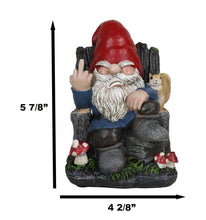 Load image into Gallery viewer, Ebros Gift Rude Mean Garden Greeter Go Away! Mr Gnome Dwarf with Squirrel On Tree Logs Chair Flipping The Bird Middle Finger Figurine As Whimsical Decor Magical Fantasy Gnomes