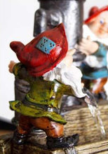 Load image into Gallery viewer, Primrose 28cm Garden Gnome Helpers Pump & Barrel Indoor Outdoor Water Feature with LED Light