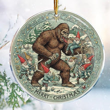 Load image into Gallery viewer, Christmas Ornaments Decorations - 3.6 in Acrylic - Gag Gifts - White Elephant - Stocking Stuffers (Bigfoot Attack Gnomes 1 - Hilarious Funny Naughty Adult - Gifts for Bigfoot Garden Lover)