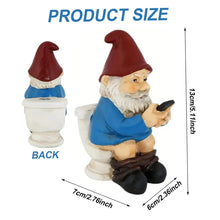 Load image into Gallery viewer, Xoeryoy Gnome Figurines Funny Gnome Statue Sitting on Toilet & Watching Their Cellphone Weather Resistant Resin Statue for Outdoor Garden Yard &