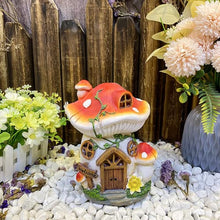 Load image into Gallery viewer, mushrooms Fairy House with Solar Lights Resin Garden Onament Solar Powered mushrooms House Figurines Garden Decor for Patio Yard, Garden Statue
