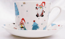 Load image into Gallery viewer, Rainbow Decors North Pole Gnomes Cup & Saucer Jumbo 425 ml 15oz Breakfast Fine Bone China Large Gonks Hand Decorated UK