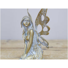 Load image into Gallery viewer, Fyne-Finds Antique Resin Fairy with Metal Wings Sculpture Statue Sitting Garden Yard Home Decor Ornament