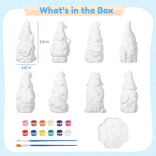 Load image into Gallery viewer, Varku 8 PCS Summer Beach Gnome Painting Kit, Paint Your Own Ceramic Gnome Statues, Paintable Gnome Figurines, DIY Gnome Statues with 12 Acrylic Paint 2 Brushes 1 Palette, Unpainted Arts and Crafts